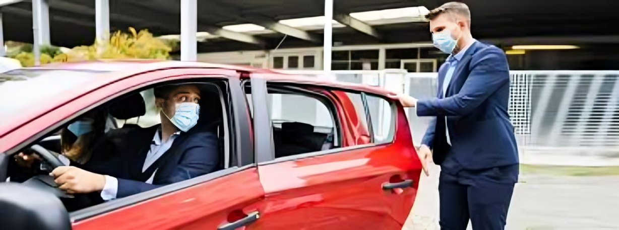 Business professionals sharing a ride in Dubai city